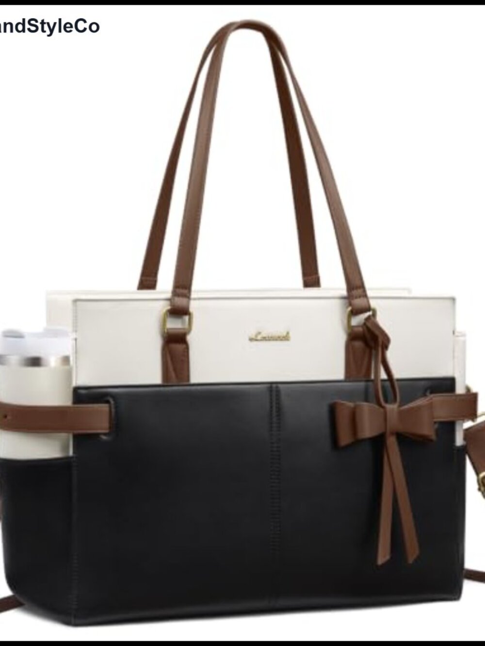 LOVEVOOK Vegan Leather Laptop Tote Bag for Women Work Briefcase